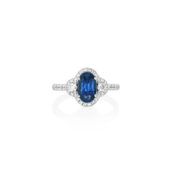 18K White Gold Oval Sapphire Halo Ring