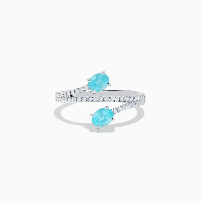 18K White Gold Paraiba and Diamond Bypass Ring