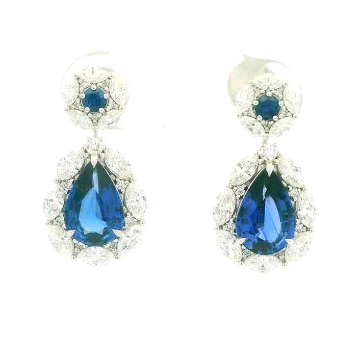 18K White Gold Sapphires Dangle Earrings