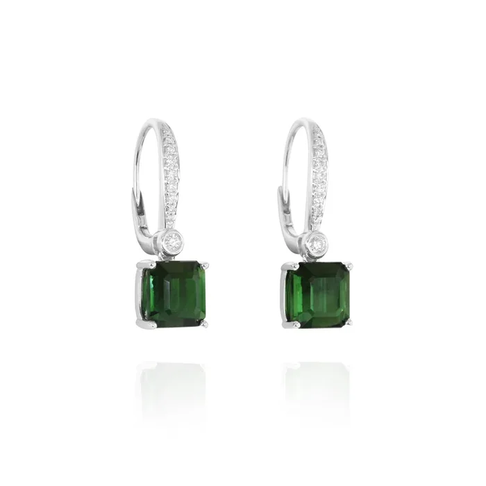 18K White Gold Tourmalines Dangle Earrings