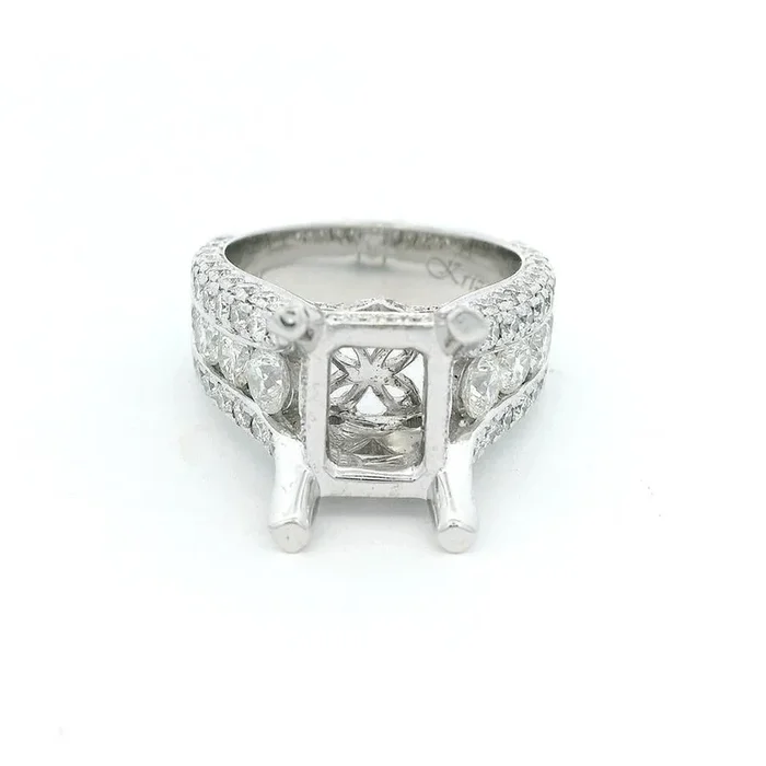 18K White Gold Wide Band Emerald Cut Natural Diamonds Natural Diamonds Engagement Ring
