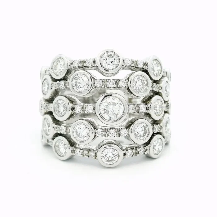 18K White Gold Wide Band Natural Diamonds Ring