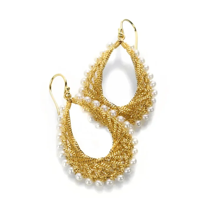 18K Woven Pearl Teardrop Earrings
