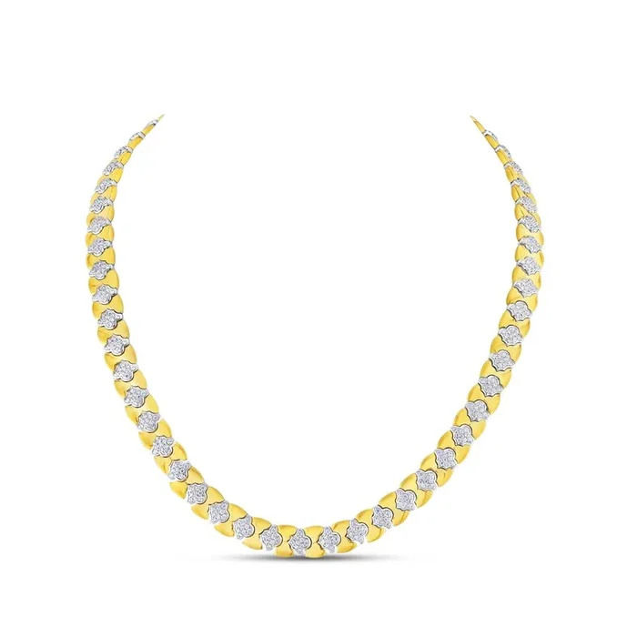 18K Yellow & White Gold 3.74ctw Diamond Quilt Fashion Necklace