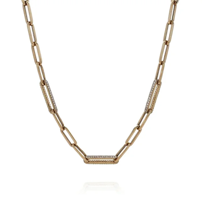 18k Yellow Gold 18″ Polished Diamond Paperclip Link Necklace