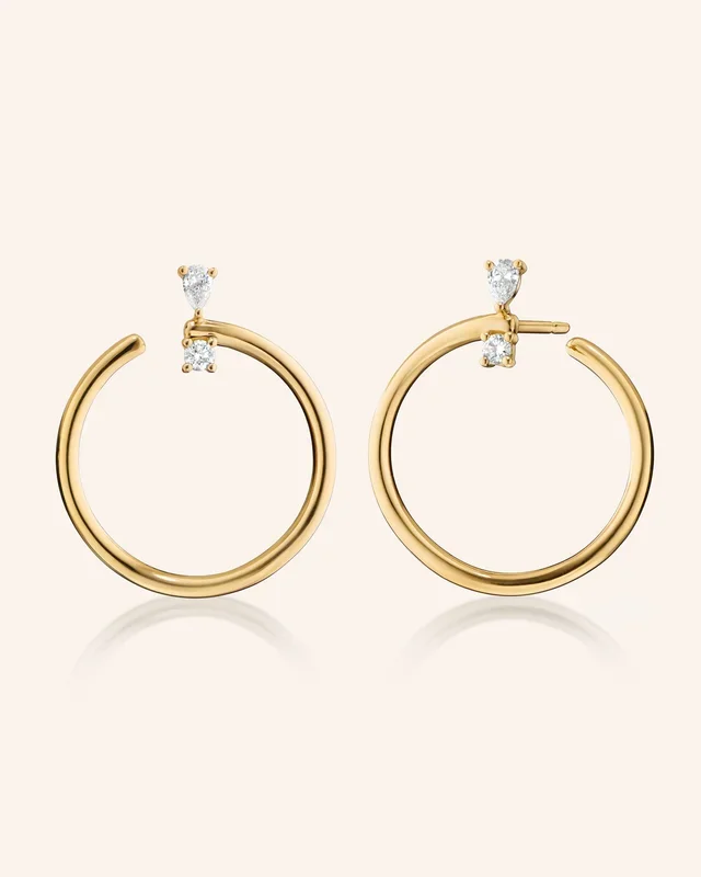 18K Yellow Gold Large “Galaxy Wrap Hoop” Anniversary Earrings With Diamonds