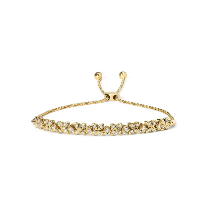 18K Yellow Gold Plated .925 Sterling Silver 1/4 Cttw Diamond Marquise Shaped Link 4″-10″ Adjustable Bolo Bracelet (I-J Color, I1-I2 Clarity)
