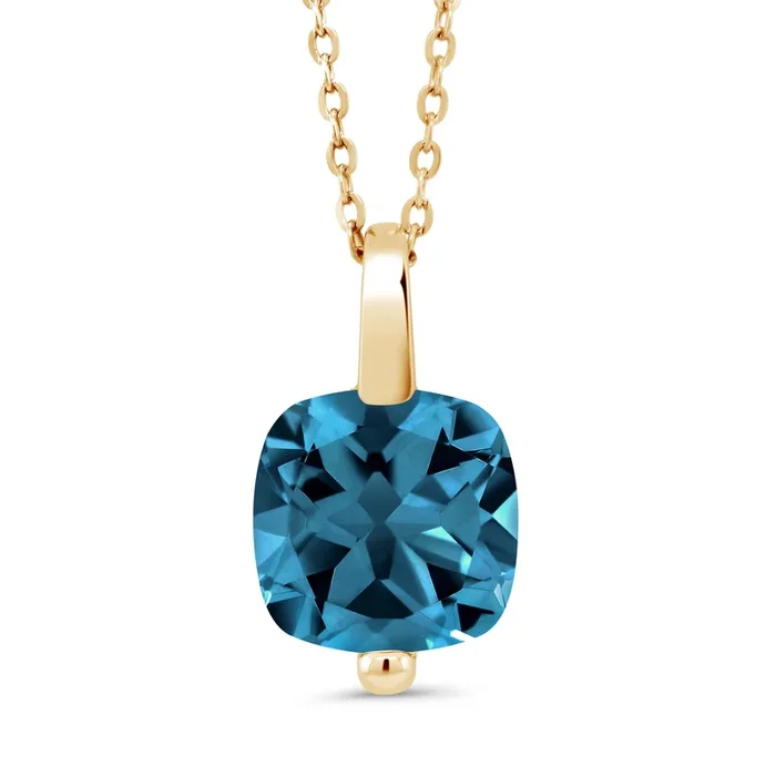 18K Yellow Gold Plated Silver 10MM Cushion Cut Gemstone Birthstone Solitaire Pendant Necklace For Women | With 18 Inch Silver Chain | Fine Jewelry Gifts for Her Mom Women Wife