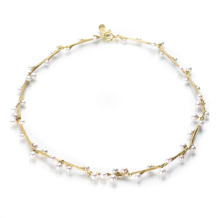 18k Yellow Gold Willow Necklace with Pink Pearls