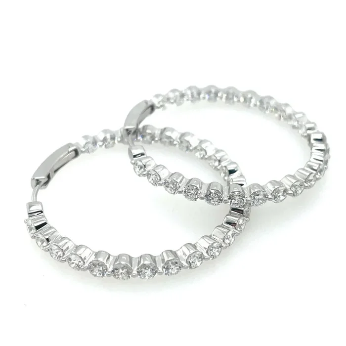 18kt White Gold Diamond Inside Out Hoop Earrings
