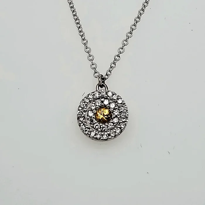 18kt White gold Yellow Sapphire and Diamond Pendant Necklace