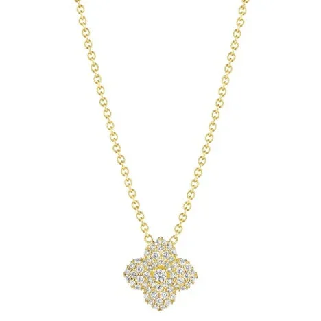 18KYG 18″ MEL=.26CT GHSI BR DIA PETITE FLOWER NECKLACE