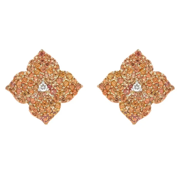 18R/W 1.93 ORNG SAP,.08 DIA BR SM FLOWER STUD EARRING
