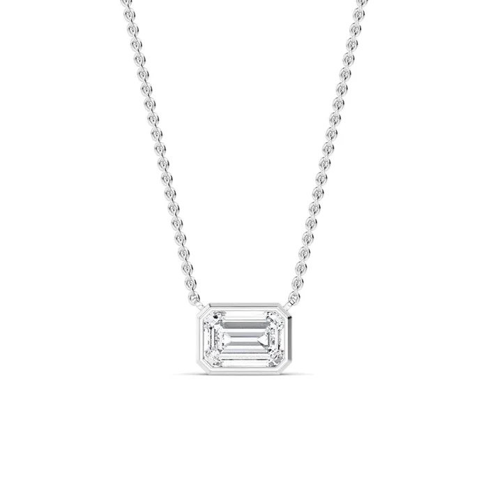 1ct Emerald Cut Lab-Grown Diamond East-West Solitaire Pendant Necklace in 14k Gold