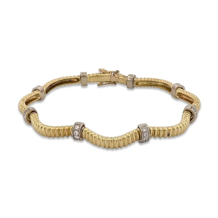 1ctw Round Brilliant Natural Diamond Station Link Bracelet in 18k Two-tone Gold