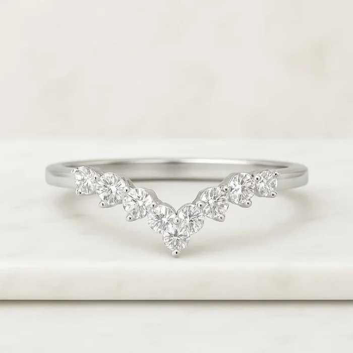 2.00 MM Round Cut Moissanite Diamond Curved Wedding Band