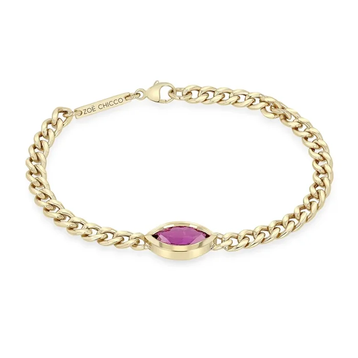 2.01 ctw Bezel Marquise Pink Sapphire Curb Chain Bracelet