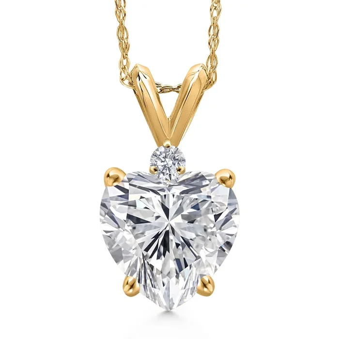 2.04 Cttw IGI Certified Lab Grown Diamond in 14K Yellow Gold Pendant for Women | Heart Shape Center Diamond 2.00 Ct | E-F Color | VS1-VS2 Clarity | Gold Necklace for Women | 18 Inch Chain