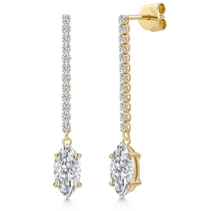 2.36 Cttw IGI Certified Lab Grown Diamond Dangle Earrings For Women in 14K Yellow Gold | 1 Ct each Marquise Cut | VS1 Clarity | E-F Color