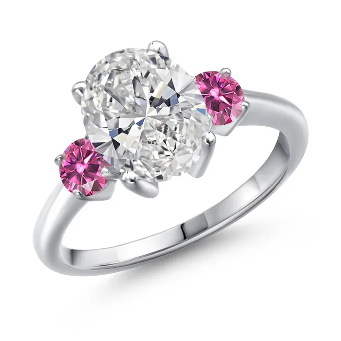 2.46 cttw IGI Certified Lab Grown Diamond and Pink Moissanite 3-Stone Engagement Ring For Women | 925 Sterling Silver | Center 2.00 Ct Diamond | E-F Color | VS1-VS2 Clarity