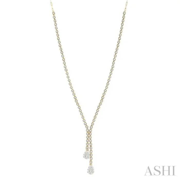 2 5/8 Ctw Lovebright Pear Shape Round Cut Diamond Fashion ‘Y’ Necklace in 14K Yellow & White Gold