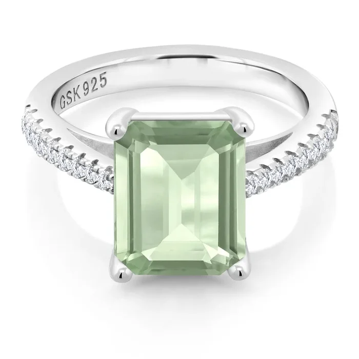 2-5 Cttw Gemstone Birthstone and White Created Sapphire Ring For Women | 925 Sterling Silver | Emerald Cut 10X8MM | Fine Jewelry Gifts for Her Mom Women Wife | Available in Size 5,6,7,8,9