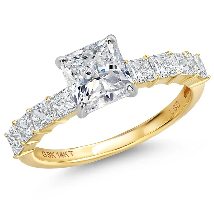 2.50 Cttw IGI Certified Lab Grown Diamond 14K Two-Tone Gold Engagement Ring for Women | Center Diamond: 1.50 Ct Princess Cut | E-F Color | VS1-VS2 Clarity