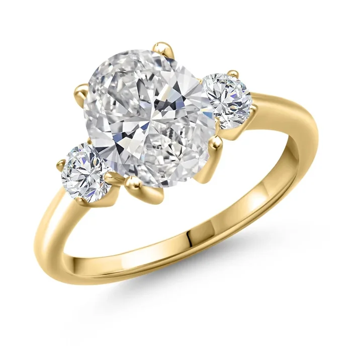 2.54 cttw IGI Certified Lab Grown Diamond 3-Stone Engagement Ring For Women | 18K Yellow Gold Plated Silver | Center 2.00 Ct Diamond | E-F Color | VS1-VS2 Clarity