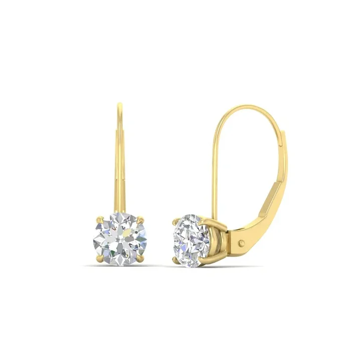 2 Carat Lever Back Solitaire Diamond Round Earrings