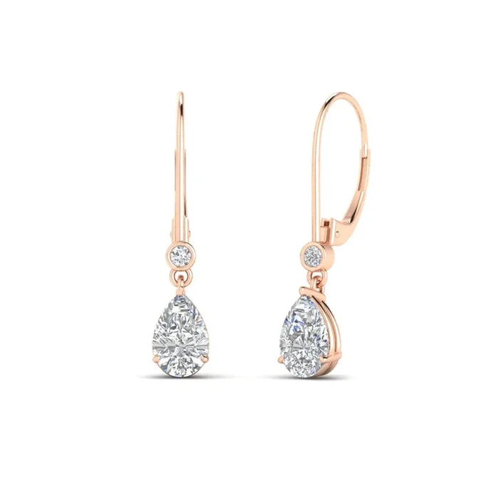 2 Carat Pear Drop Lab Diamond Lever Back Earring