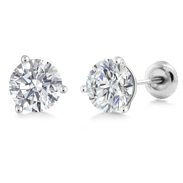 2 Ct Round 18K White Gold IGI Certified Lab Grown Diamond 3-Prong Martini Stud Earrings | E-F Color | VS1-VS2 Clarity | Gold Earrings For Women Men | Secure Screw Backs