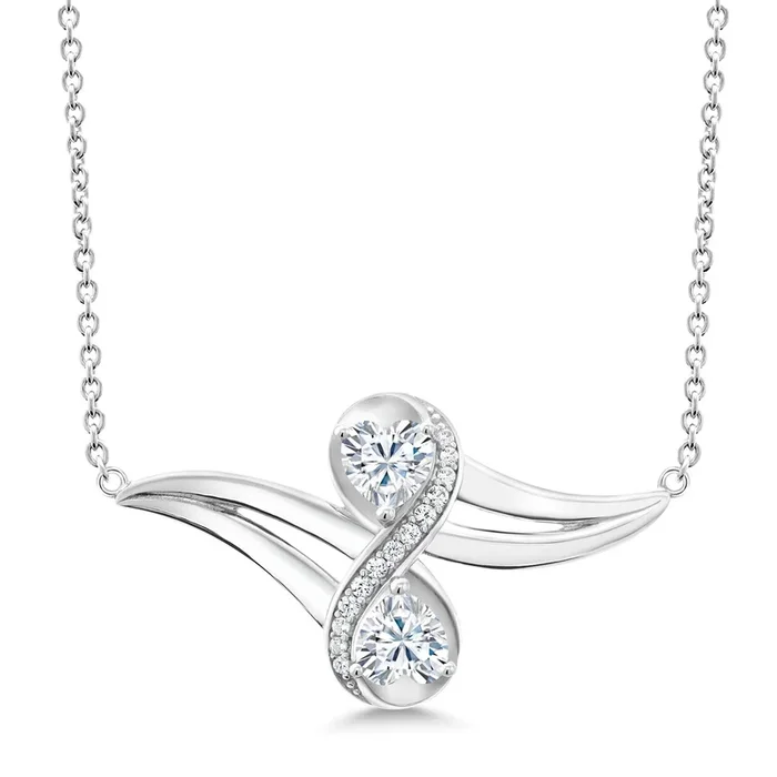 2 Heart Infinity Pendant Necklace for Women | 925 Sterling Silver | Gemstone Birthstone and White Created Sapphire | 5MM Heart Shape | With 18 Inch Chain | Fine Jewelry for Her Mom Wife