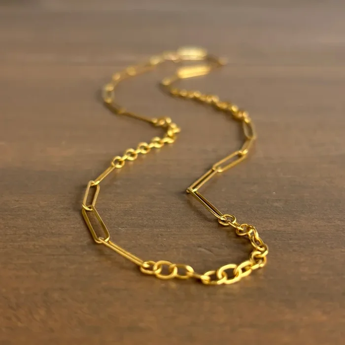 22k Gold Handmade Paperclip & Mini Circle Link Chain