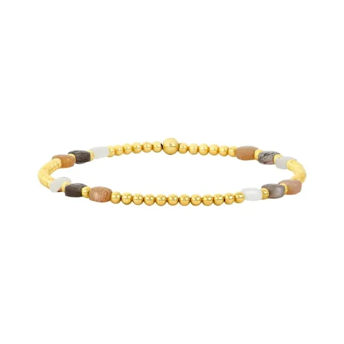 2mm Mixed Moonstone Coin Pattern Gold Bracelet