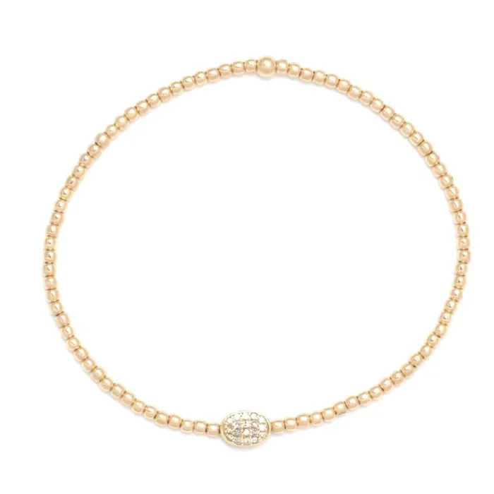 2mm Yellow Gold Diamond Bean Charm Bracelet