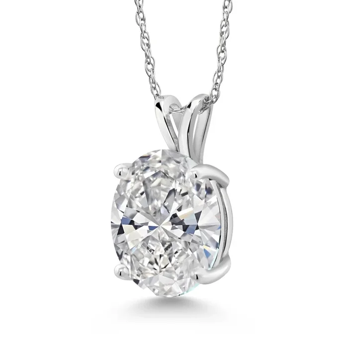3.00 Cttw 14K White Gold IGI Certified Lab Grown Diamond Pendant Necklace | Oval | F-G Color VS Clarity | With 18 Inch Chain | Gold Necklace For Women