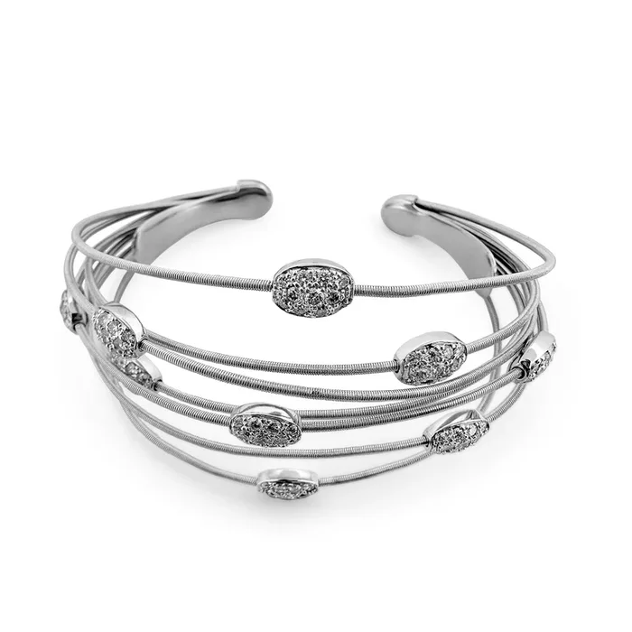 3.00ctw Natural Diamond Flexible Wire Cuff Bracelet in 18k White Gold