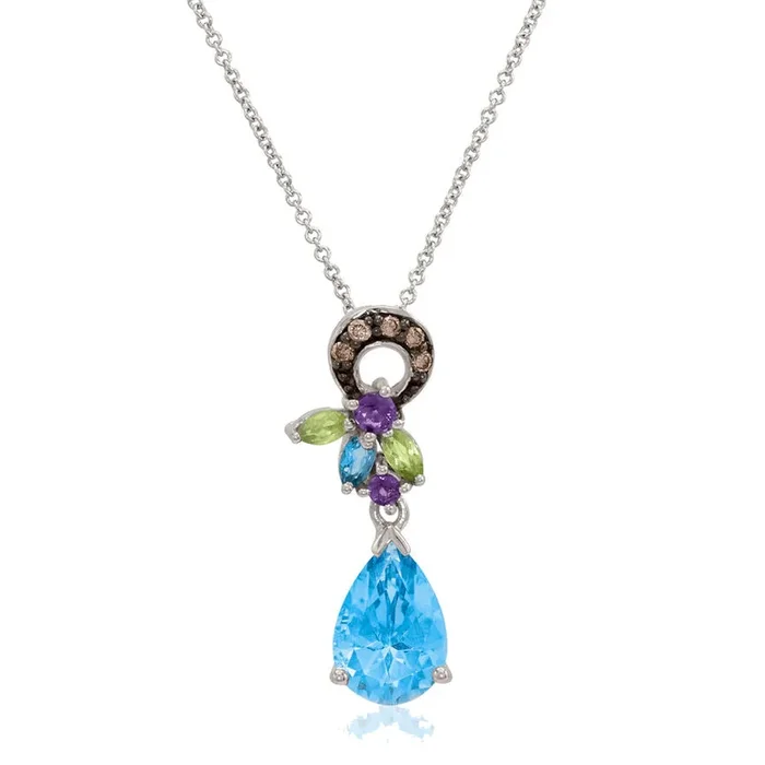 3 1/8 cts Blue Topaz and Diamond Necklace in 14K White Gold by Le Vian