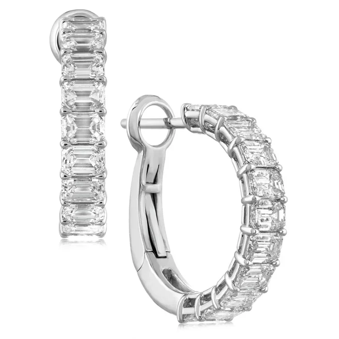 3.20 Carat East West Emerald Cut Diamond Halfway Huggie Earrings