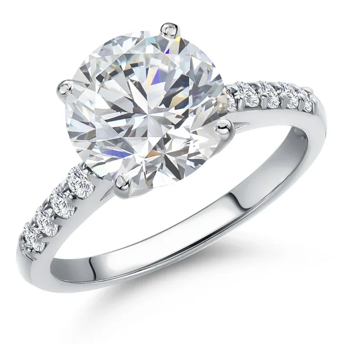 3.20 Cttw IGI Certified Lab Grown Diamond in 10K White Gold Engagement Ring for Women | 3.00 Ct Round Cut Center | E-F Color | VS1-VS2 Clarity