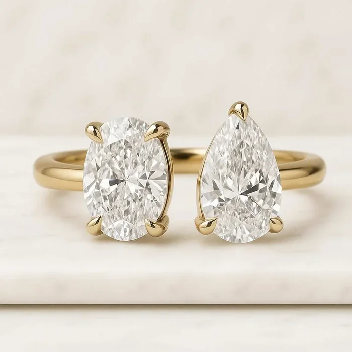 3.25 CT Pear And Oval Cut Toi et Moi Lab Grown Diamond Engagement Ring