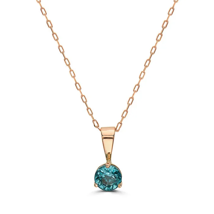 3/4 cts Aqua Zircon Necklace in 14K Rose Gold by Birthstone
