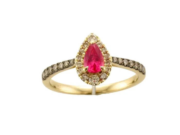 3/4 cts Red Ruby and Diamond Size Cocktail Ring in 14K Yellow Gold by Le Vian