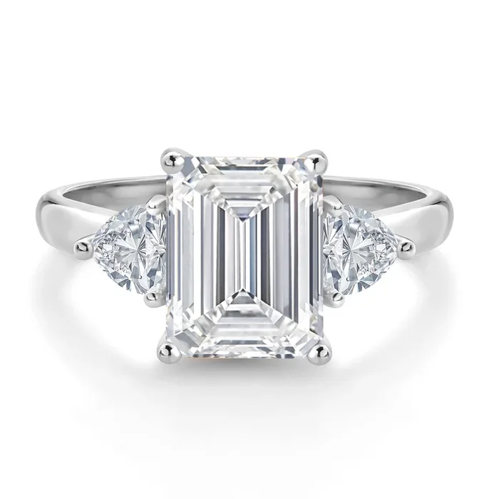 3.44 Cttw Lab Grown Diamond Engagement Ring For Women | 10K White Gold | Center 3 Ct Emerald Cut | IGI Certified | E-F Color | VS1-VS2 Clarity | Available In Size 5, 6, 7, 8, 9
