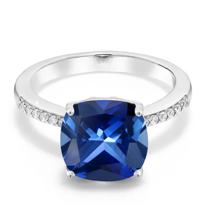 3-5 Cttw Gemstone Birthstone Engagement Ring for Women | 925 Sterling Silver | Cushion 10MM | Wedding Anniversary Promise Ring | Sizes 5-9