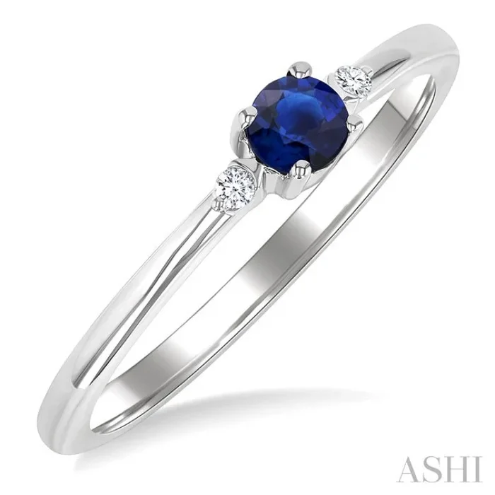 3.5 MM Round Shape Sapphire and 1/50 Ctw Petite Round Cut Diamond Fashion Ring in 10K White Gold