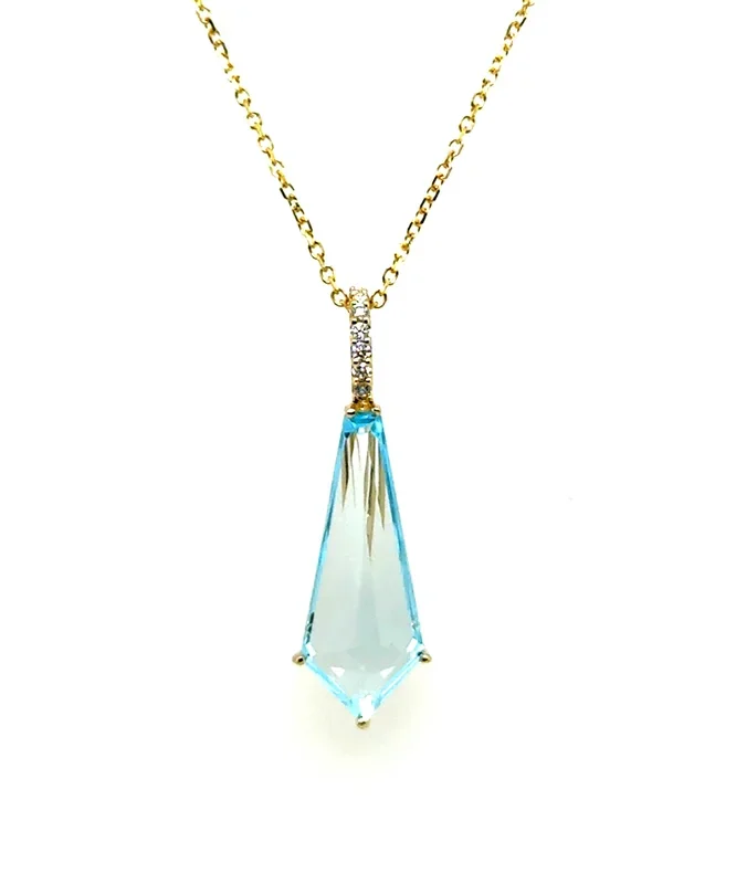 3.51Ctw 14kt Blue Topaz And Diamond Drop Pendant