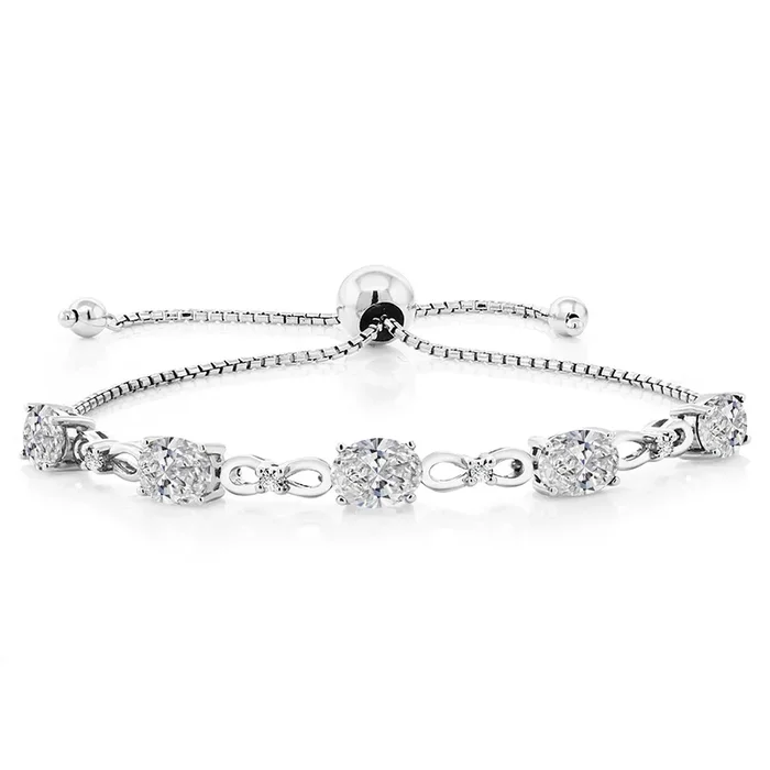 3-6 Cttw Gemstone Birthstone and Accent Lab Grown Diamond Tennis Bracelet For Women | 925 Sterling Silver | 7X5MM Oval | Adjustable Bolo Bracelet For Women | Easy-On Easy-Off
