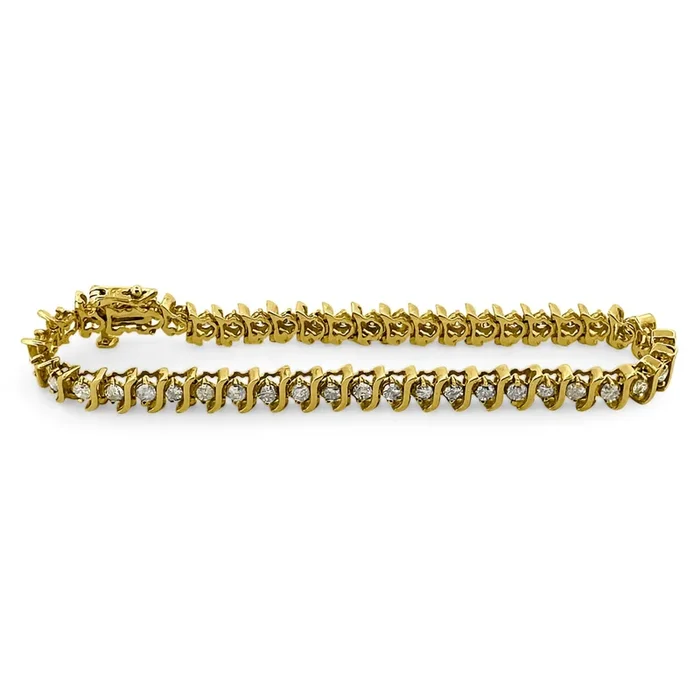 3.60ctw Round Brilliant Natural Diamond S-Link Tennis Bracelet in 14k Yellow Gold
