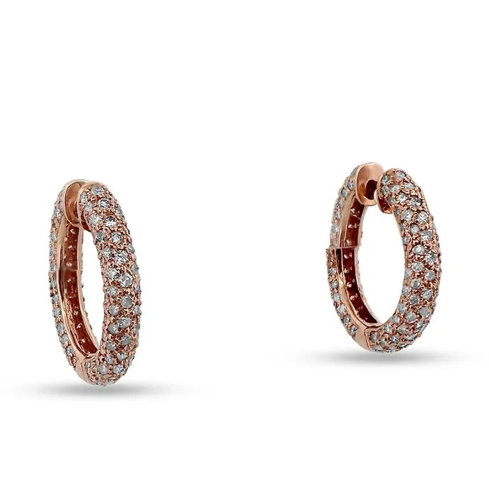 3.75ctw Round Brilliant Natural Diamond Pavé Hoop Earrings in 18k Rose Gold